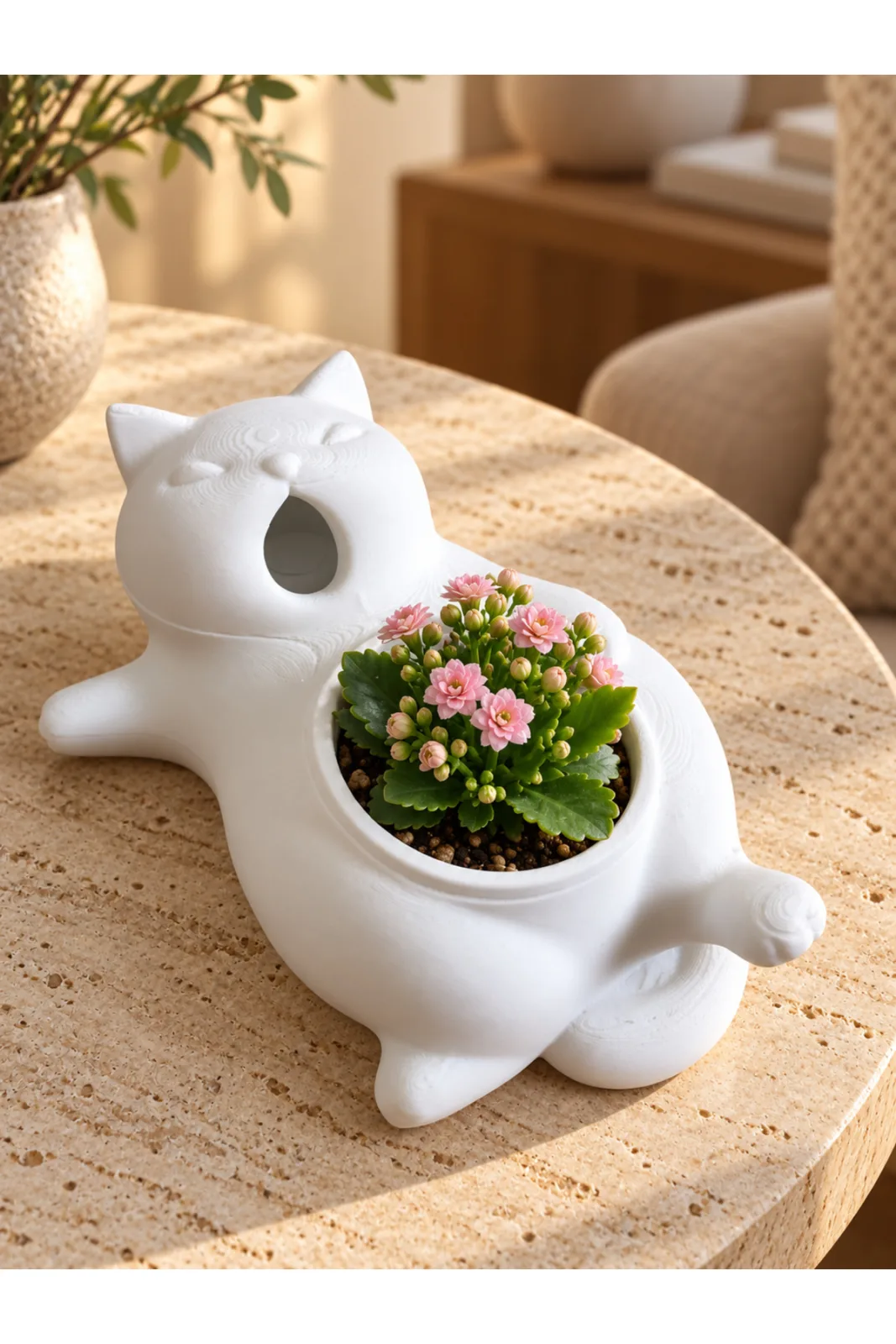 Esneyen Kedi Saksı Dekoratif Obje - Yen Sanat