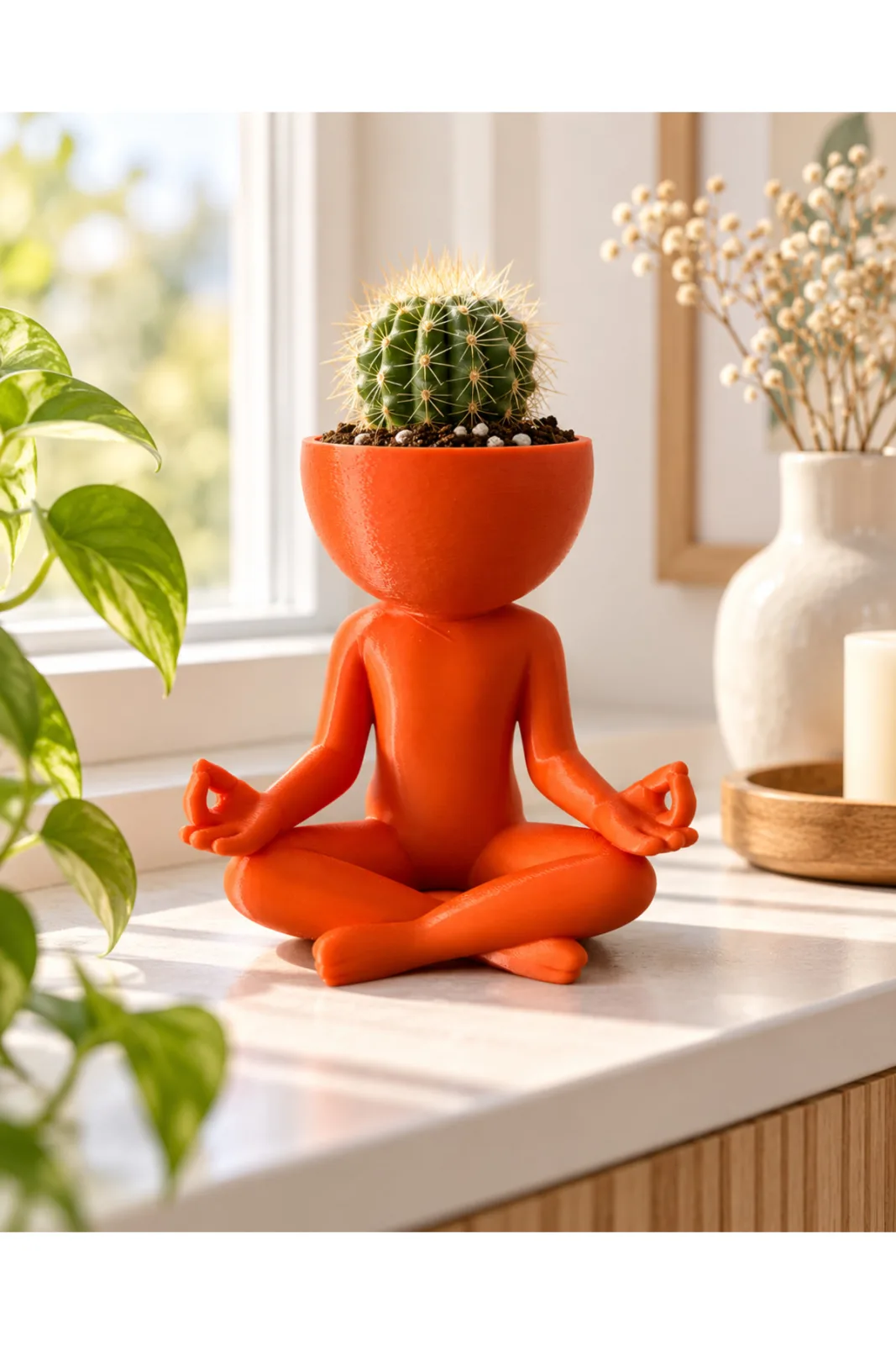 Yoga Yapan Adam Büyük Boy 3D Saksı - Yen Sanat