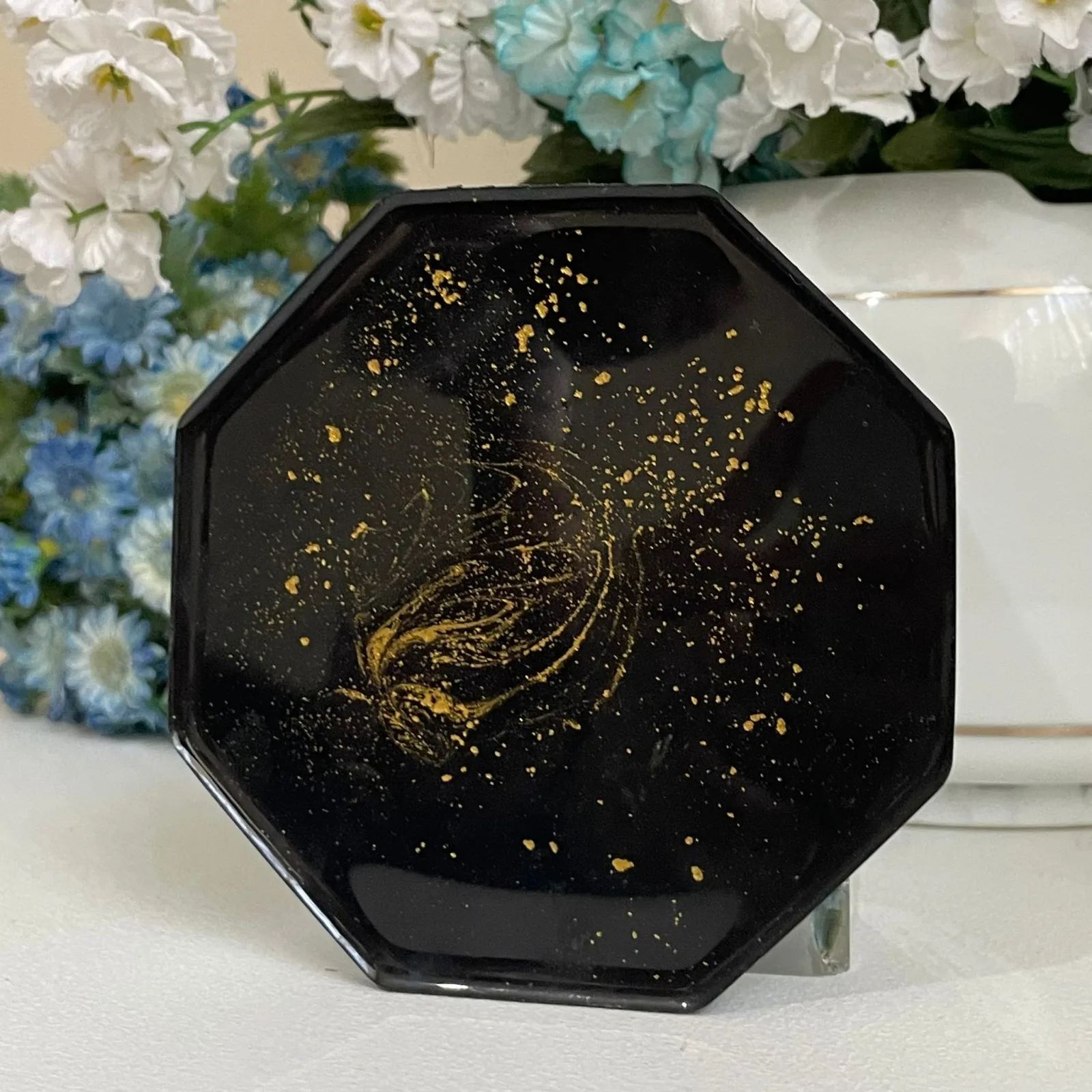 Siyah Simli Altıgen Bardak Altlığı - Yen Sanat Epoksi