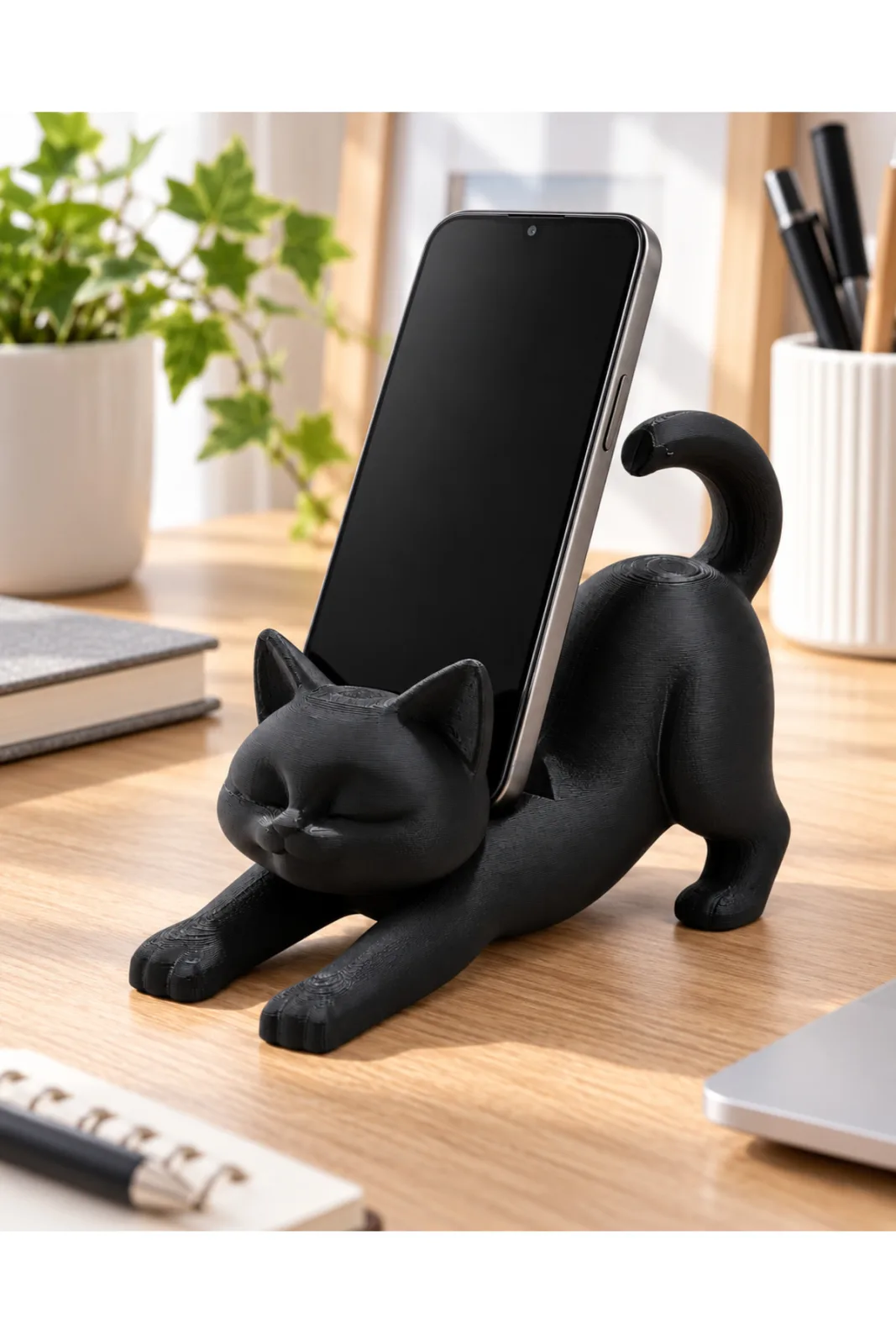 Masa Üstü Kedi Figürlü 3D Telefon Tutucu - Yen Sanat